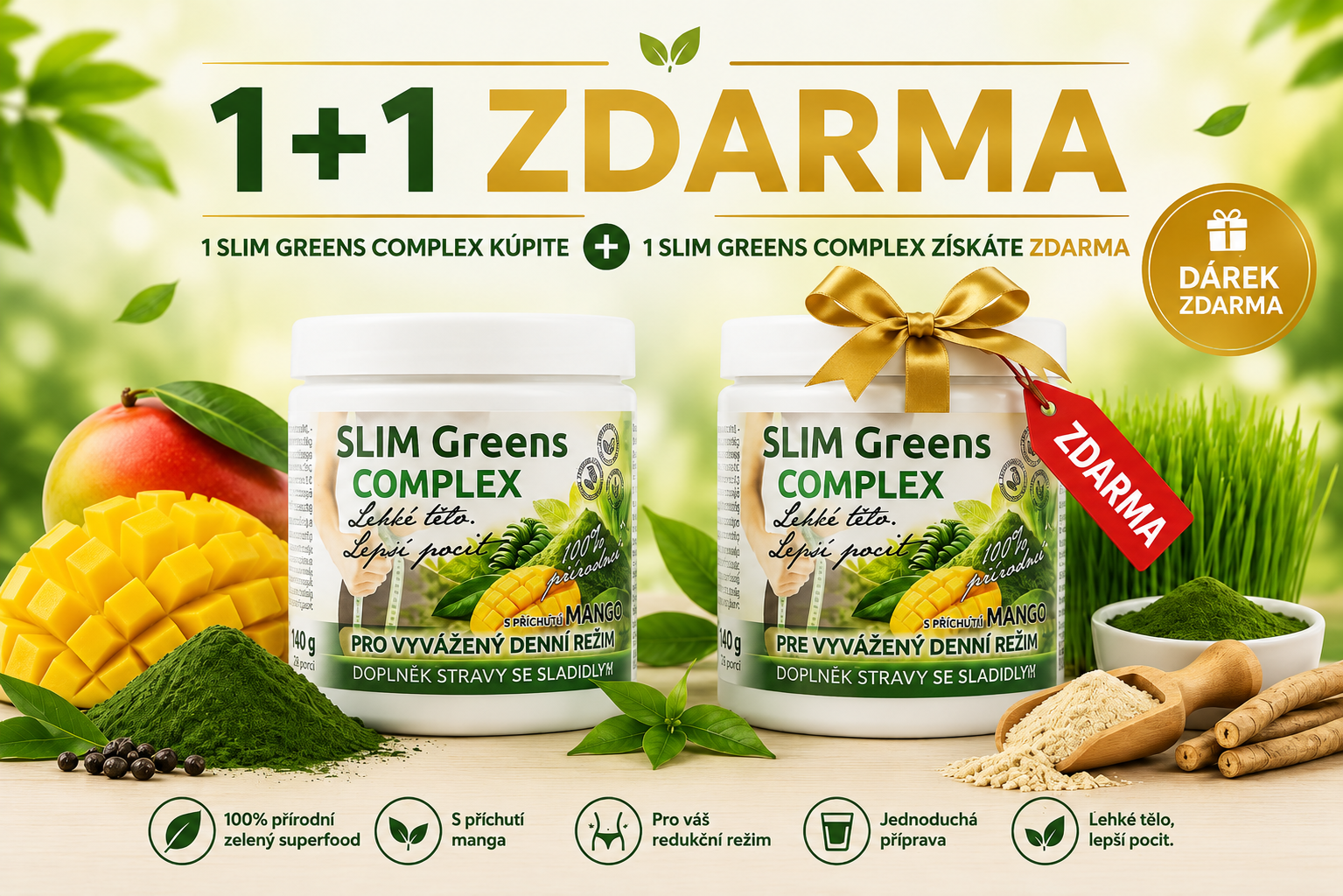 SuperGreens SLIM COMPLEX Mango 1 + 1 ZDARMA